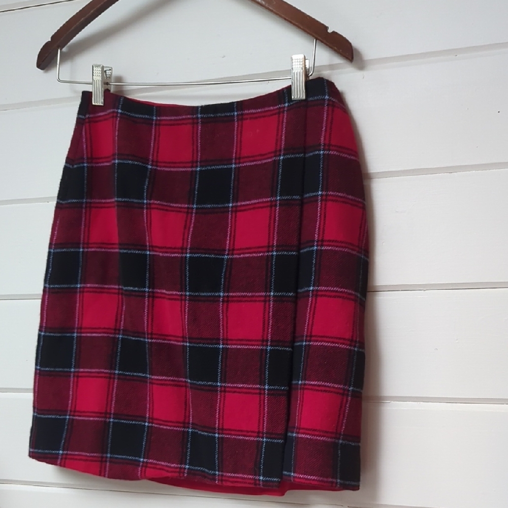 Talbots Red and Black Plaid Mini Skirt
